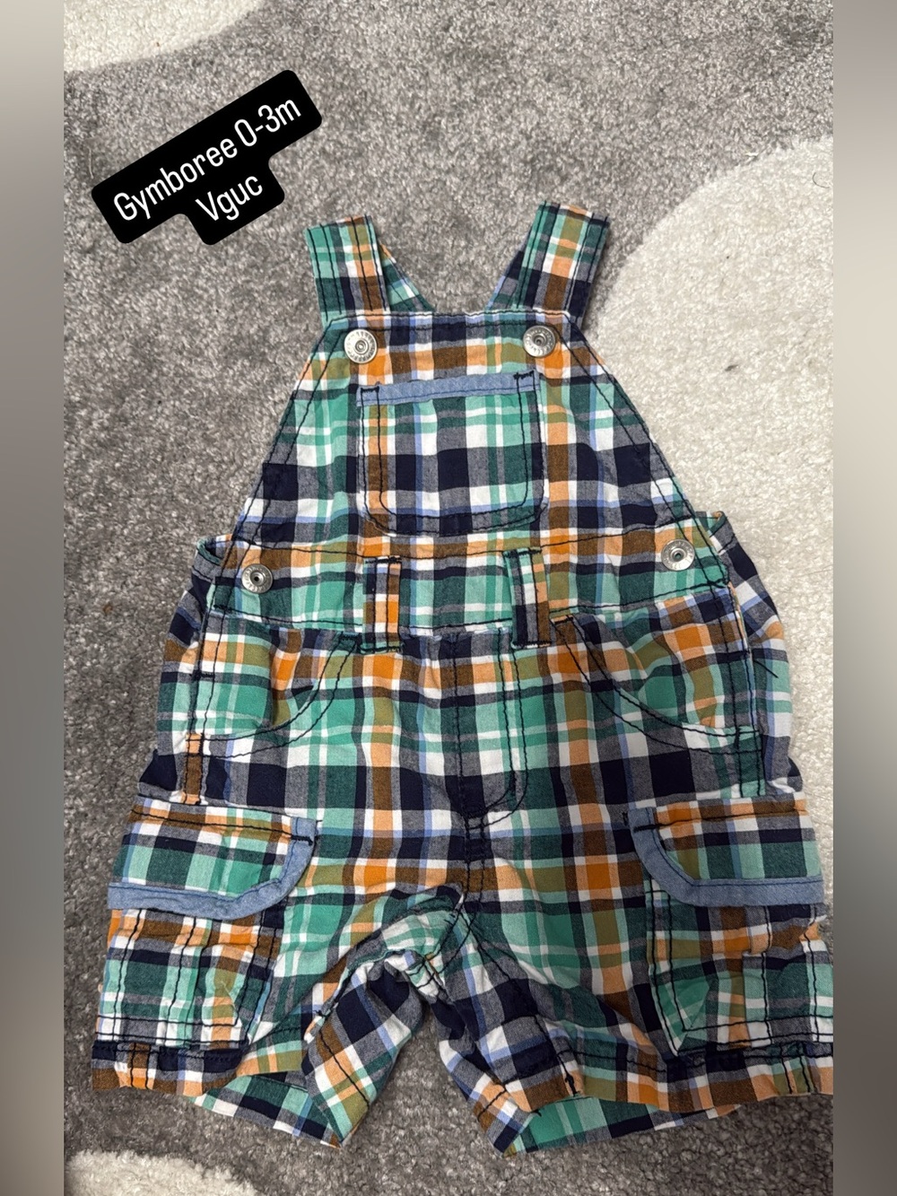 Gymboree Green Navy Plaid Overalls